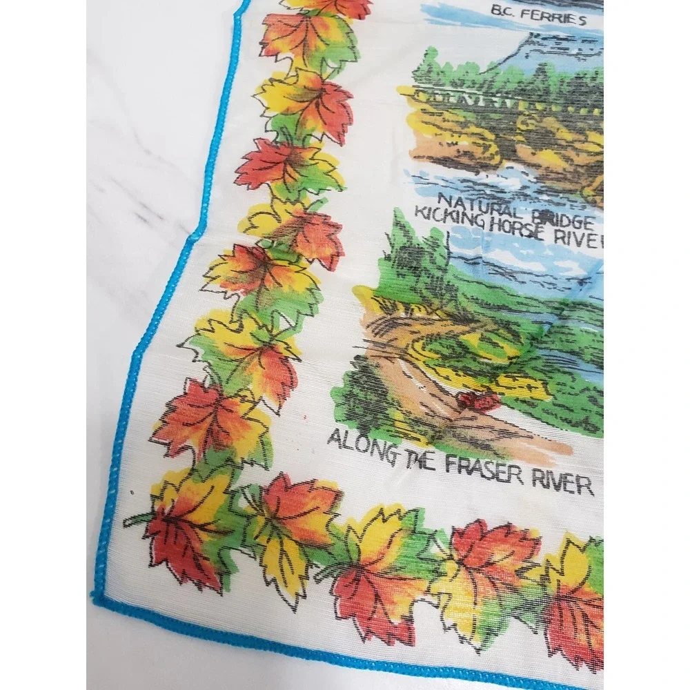 Vintage BRITISH COLUMBIA Linen HANDKERCHIEF - Souvenir CANADA - Beautiful colors